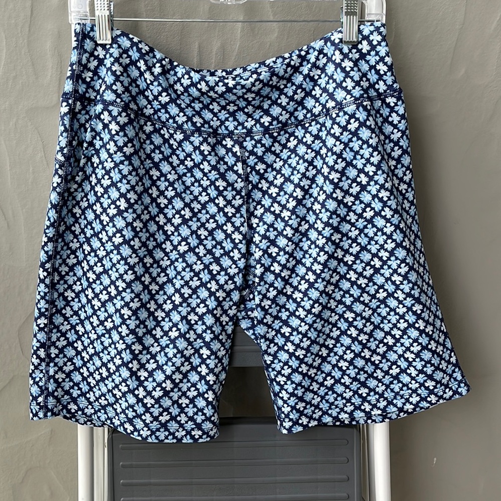 Lands End Bike Shorts Blue and White Print MP